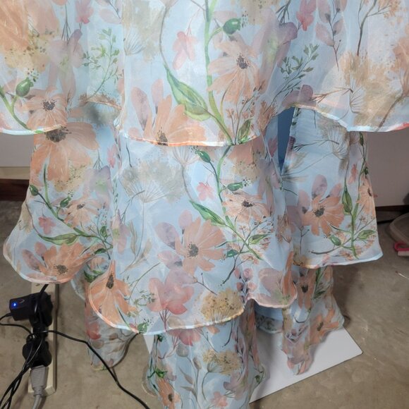 Lulus Forever Exceptional Light Blue Floral Halter Organza Maxi Dress Size M - Picture 7 of 8